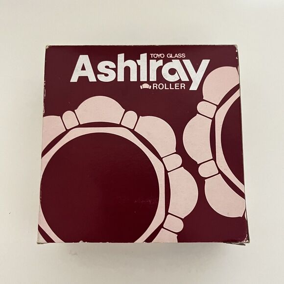 Vintage Toyo Glass Roller Ashtray Pink Round Scalloped Japan w/ Box - Picture 12 of 15